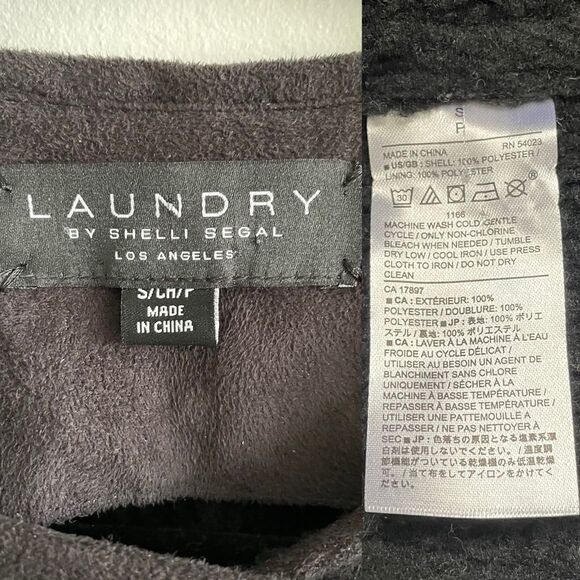 LAUNDRY BY SHELLI SEGAL Faux Suede Shearling Asymmetrical Winter Jacket Black S - Picture 7 of 7